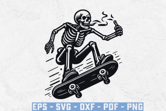 Funny Skeleton Skateboarding Svg,Skull Review